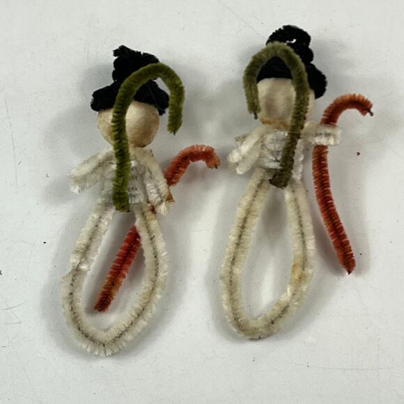 Vtg 1950s Chenille Pipe Cleaner Snowman Ornaments Set 2 Christmas Japan Style - Picture 2 of 4